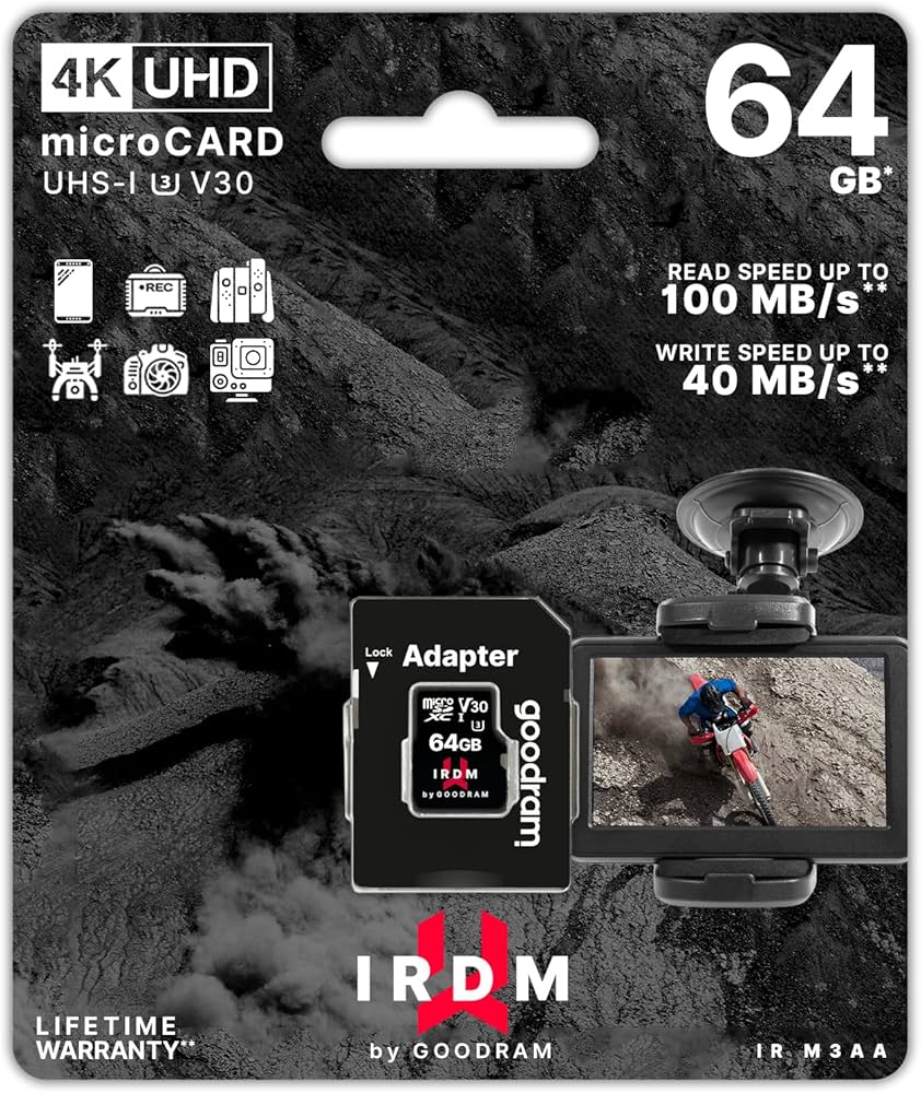 Carte Mémoire Micro SD 64GO Class 10 4K Avec Adaptateur Goodram