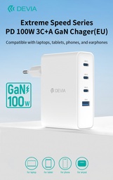 [6942297121430] Chargeur Devia 100 Watts 3 Ports USB C et 1 Port USBA