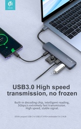 [6938595384882] Adaptateur Leopard Type-C To USB3.0*3+PD +Cardreader 5 In 1 HUB Devia