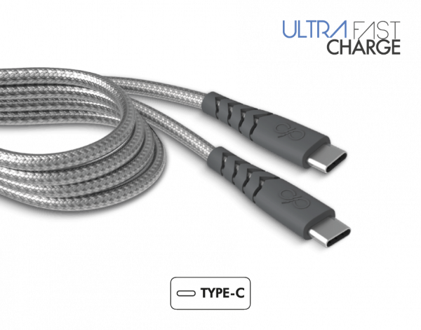Câble Renforcé USB C/USB C 2 m 3A Gris Force Power