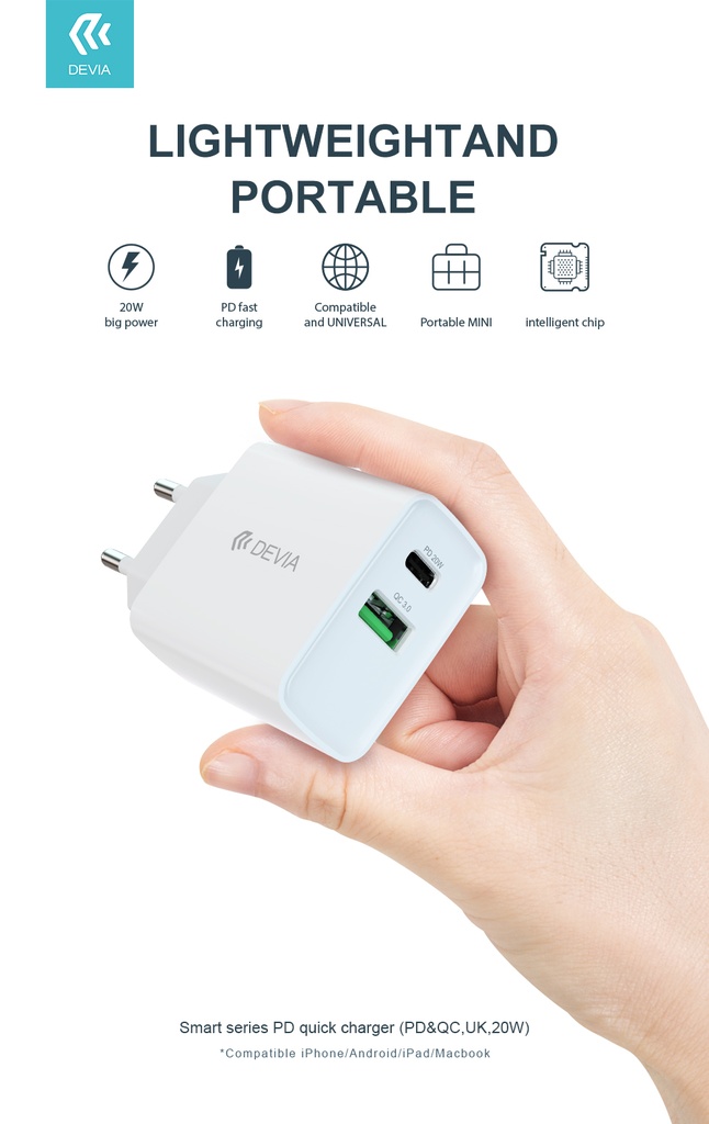 Chargeur Devia 2 Ports 20 Watts