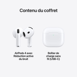 [195949689673] Ecouteurs AirPods 4 Avec Réducteur De Bruit + Boitier de Charge