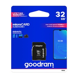 [5908267930144] Carte Mémoire Micro SD 32GO Class 10 Avec Adaptateur Goodram